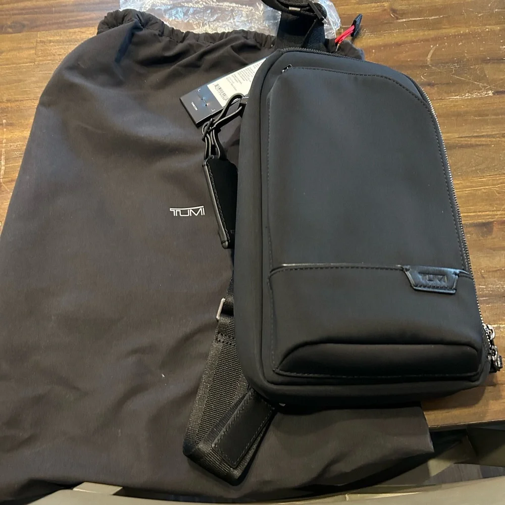 Tumi Black Nylon & Leather Sling Bag